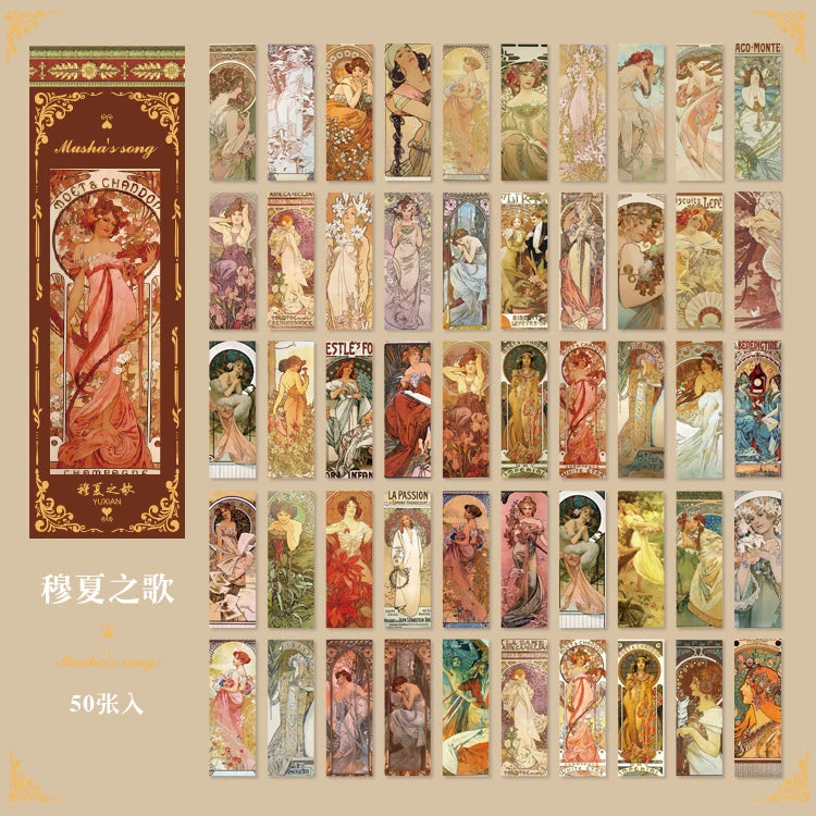50 Sheets Vintage Washi Stickers for Scrapbooking and DIY Crafts
