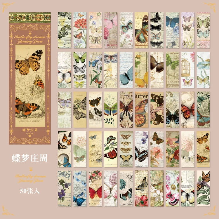 50 Sheets Vintage Washi Stickers for Scrapbooking and DIY Crafts