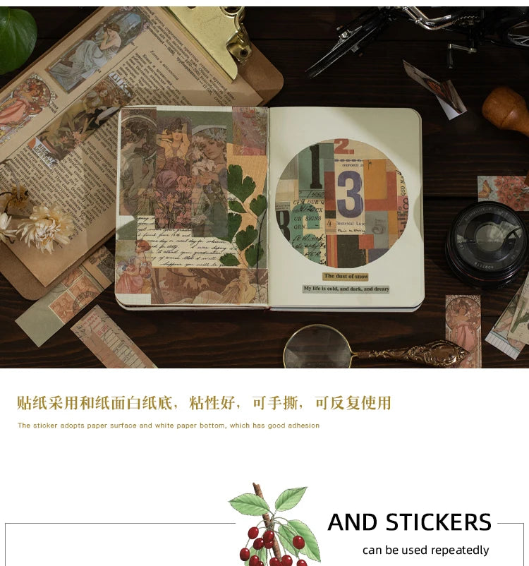 50 Sheets Vintage Washi Stickers for Scrapbooking and DIY Crafts