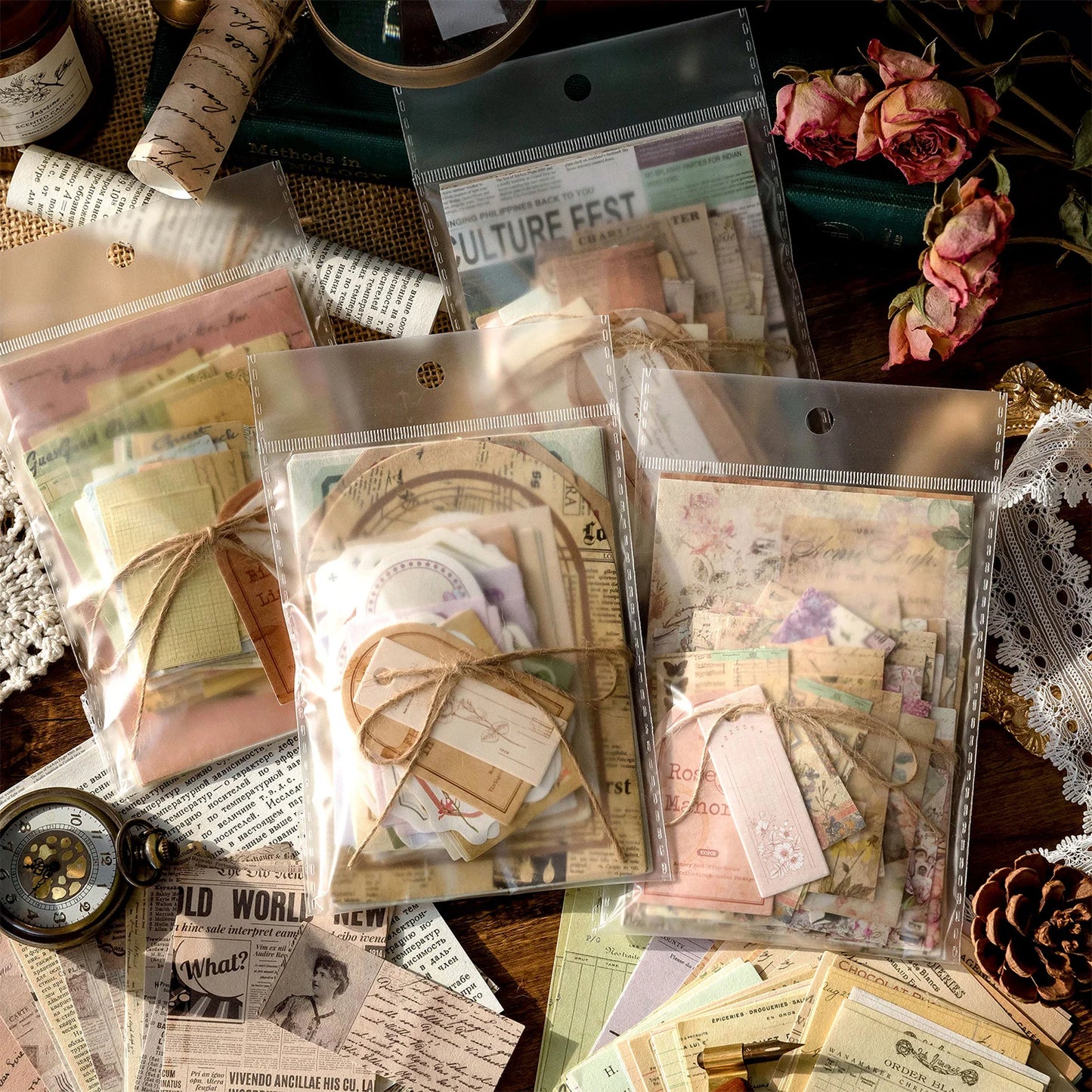 100-Piece Vintage Aesthetic Paper Set for Journaling & Scrapbooking Crafts