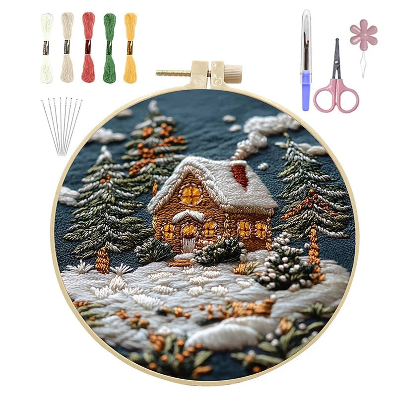 Christmas DIY Embroidery Kit – Cloth, Thread, Hoop, Needles, Instructions