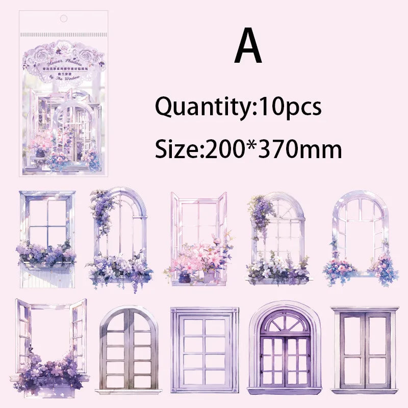 10pcs Window Flower Collage Paper Set for Scrapbooking & Journals