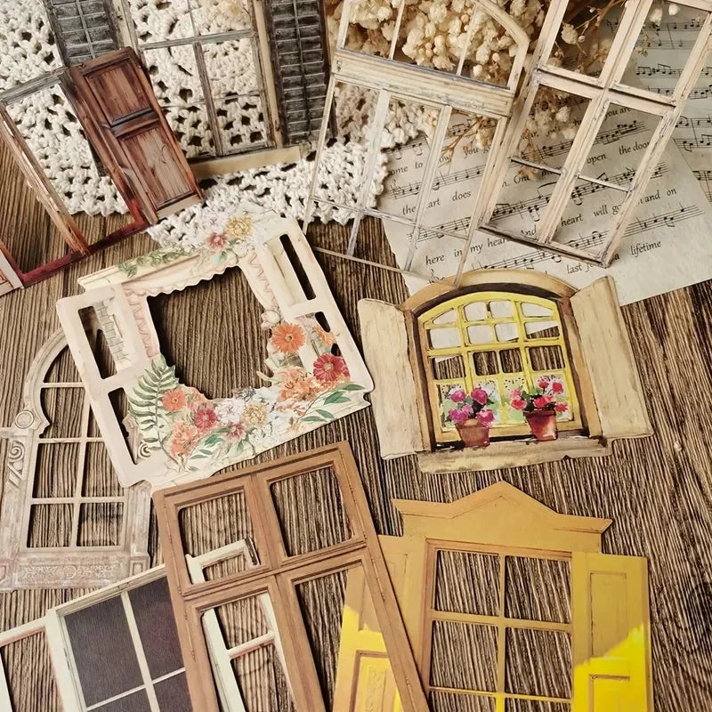 10-Piece Laser-Cut Hollow Doors & Windows Stickers for Scrapbooking