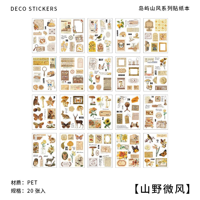 20-Piece Vintage Plant & Mushroom Stickers for Scrapbooking and Crafts