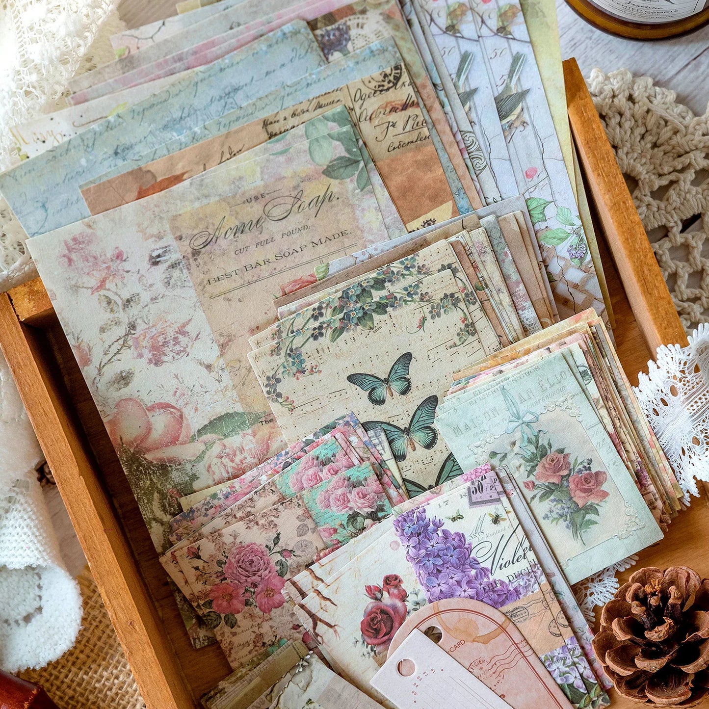 100-Piece Vintage Aesthetic Paper Set for Journaling & Scrapbooking Crafts