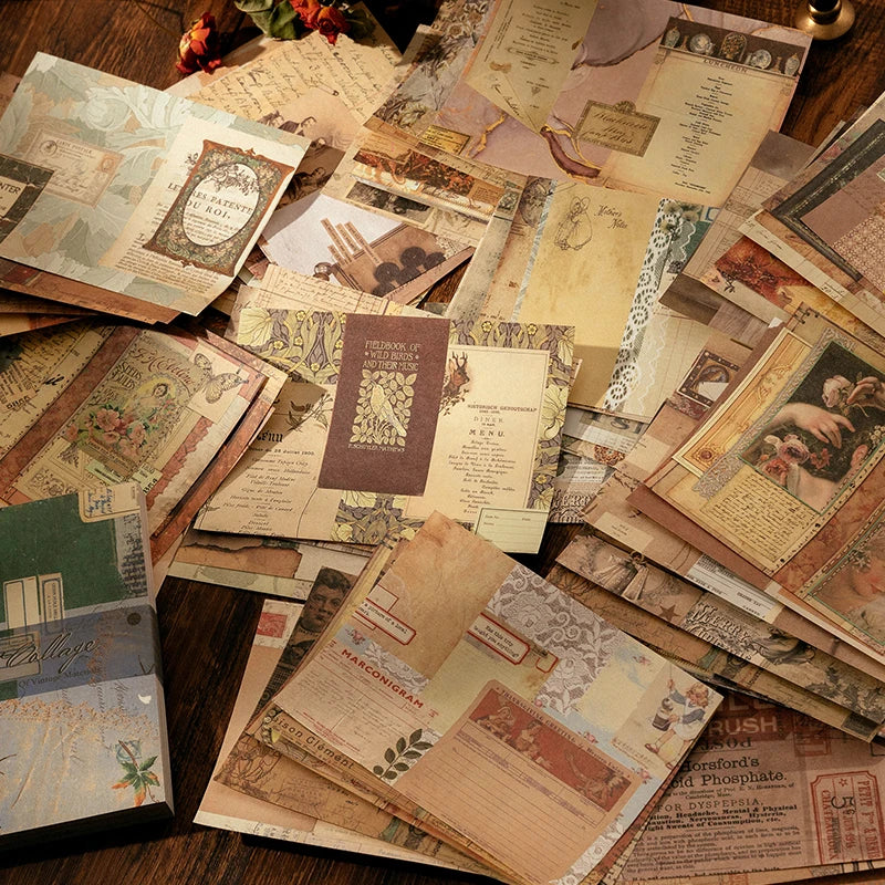 100-Piece Vintage Background Paper Set for Scrapbooking and Journaling