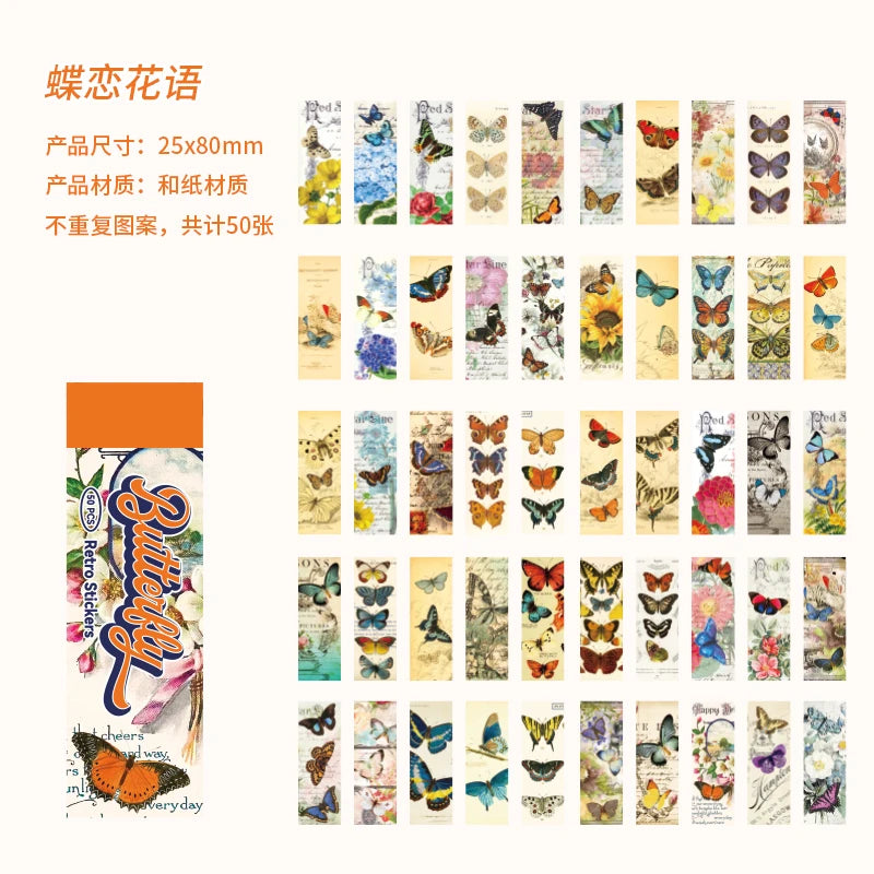 50 Sheets Vintage Washi Stickers for Scrapbooking and DIY Crafts