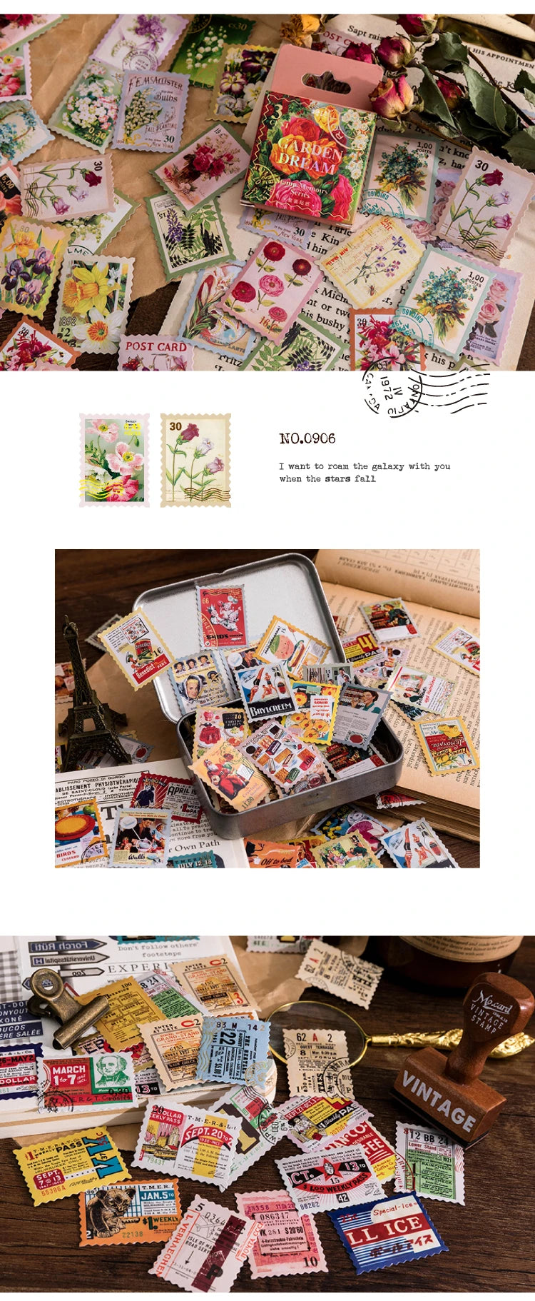 46-Piece Vintage Bronzing Stamp Stickers for Scrapbooking and Journaling