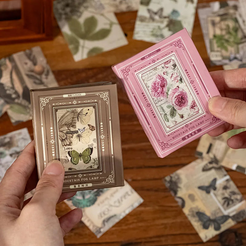 60-Piece Vintage Green Plants & Floral Craft Paper Set
