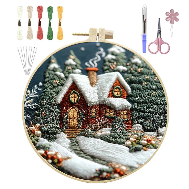 Christmas DIY Embroidery Kit – Cloth, Thread, Hoop, Needles, Instructions