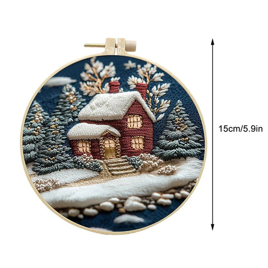 Christmas DIY Embroidery Kit – Cloth, Thread, Hoop, Needles, Instructions