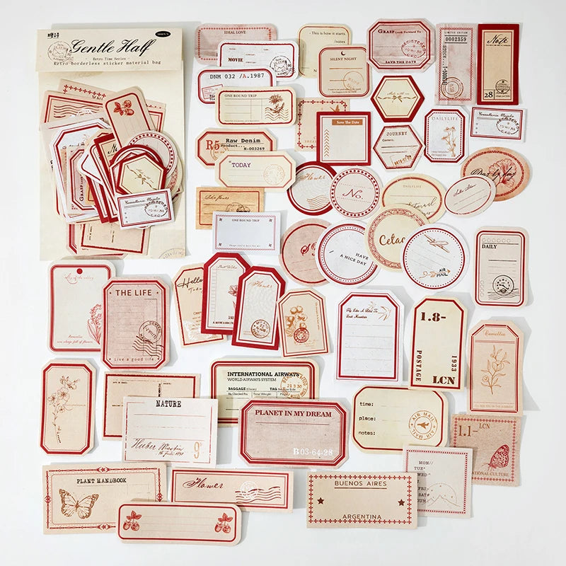 50-Piece Vintage Sticker Set for Scrapbooking, Journaling, and Crafts