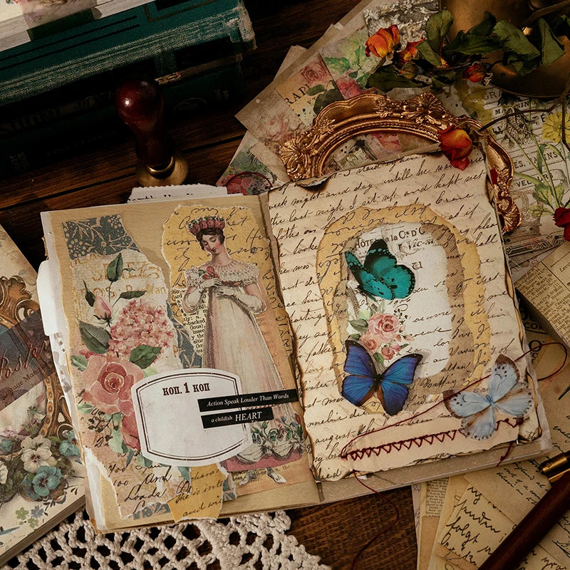100-Piece Vintage Background Paper Set for Scrapbooking and Journaling