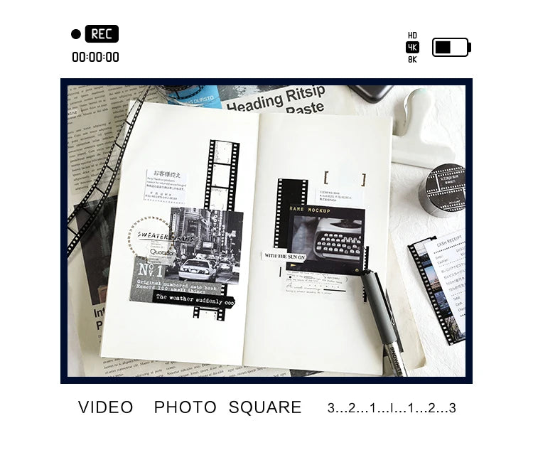 Retro Film-Themed PET Tape for Scrapbooking, Journaling, and Crafts