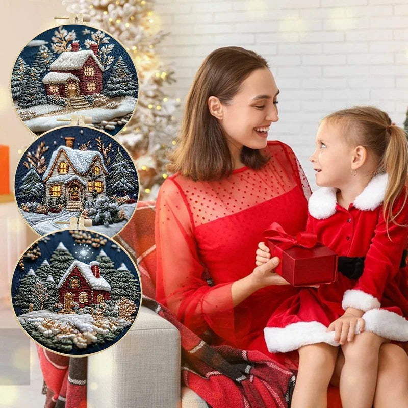 Christmas DIY Embroidery Kit – Cloth, Thread, Hoop, Needles, Instructions