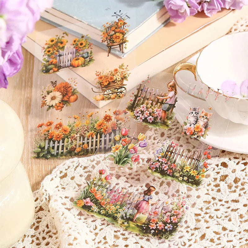 20-Sheet Vintage Log Cabin PET Sticker Book for Scrapbooking