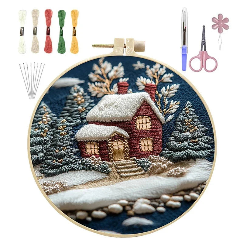 Christmas DIY Embroidery Kit – Cloth, Thread, Hoop, Needles, Instructions
