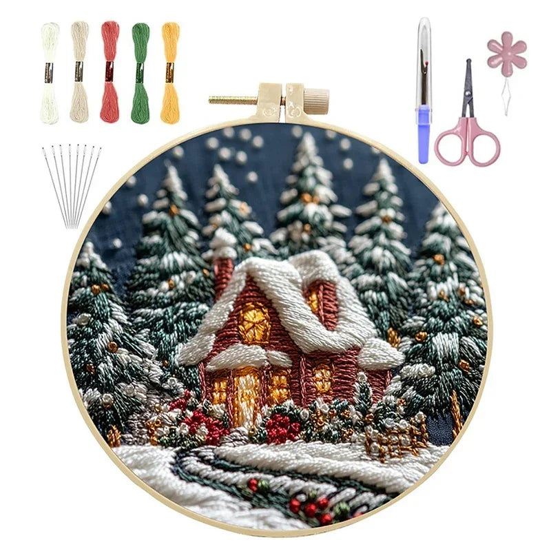 Christmas DIY Embroidery Kit – Cloth, Thread, Hoop, Needles, Instructions