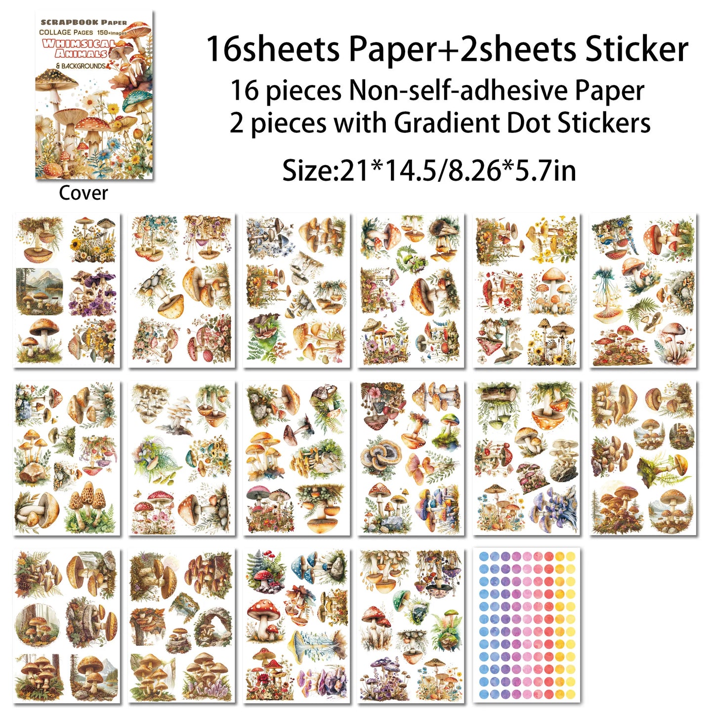 18-Sheet Mushroom Forest Cutout Book with 150+ Images for Crafts