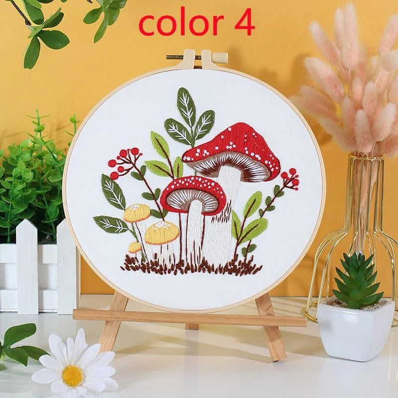 Mushroom Embroidery Starter Kit – Beginner-Friendly Cross Stitch Craft Kit