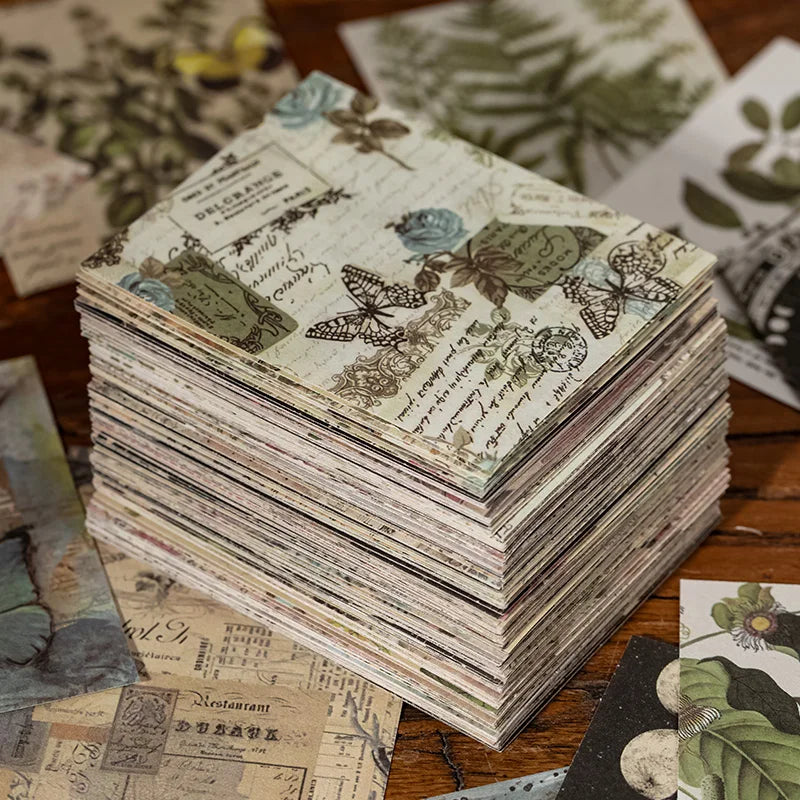 60-Piece Vintage Green Plants & Floral Craft Paper Set