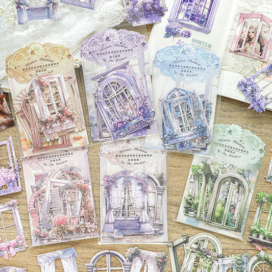 10pcs Window Flower Collage Paper Set for Scrapbooking & Journals