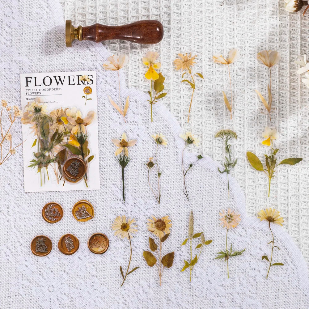 40-Piece Vintage Dried Flower & Leaf Sticker Set for Crafts