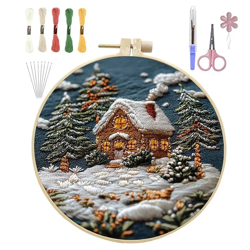 Christmas DIY Embroidery Kit – Cloth, Thread, Hoop, Needles, Instructions