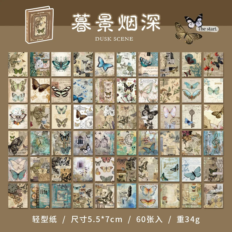60-Piece Vintage Green Plants & Floral Craft Paper Set