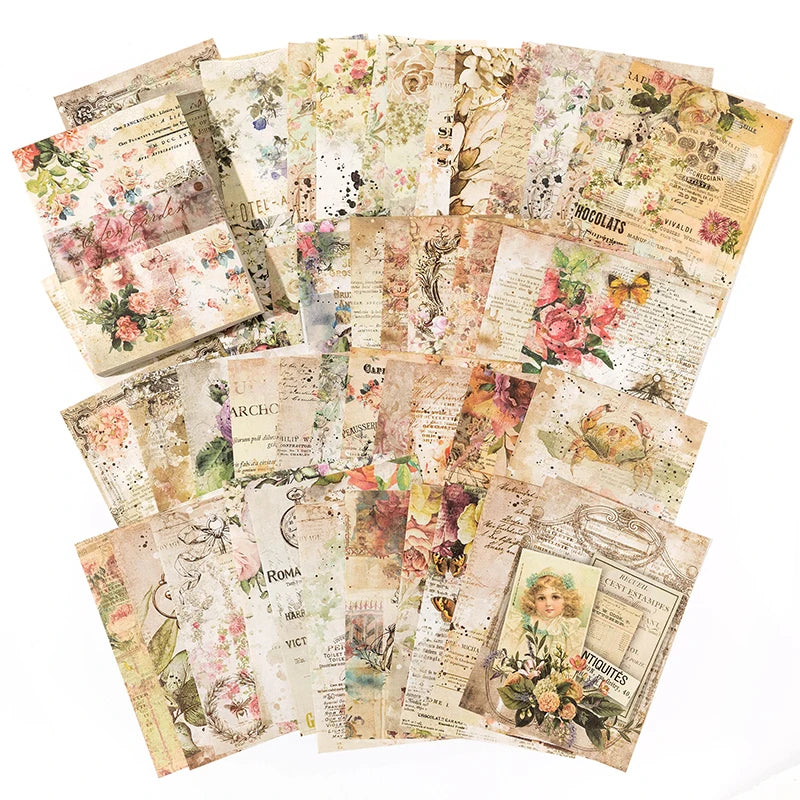 100-Piece Vintage Background Paper Set for Scrapbooking and Journaling