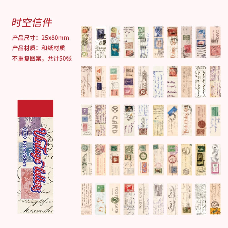 50 Sheets Vintage Washi Stickers for Scrapbooking and DIY Crafts