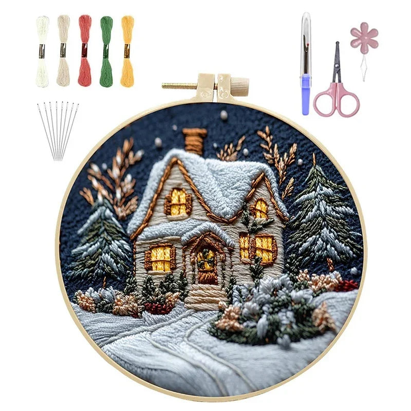 Christmas DIY Embroidery Kit – Cloth, Thread, Hoop, Needles, Instructions