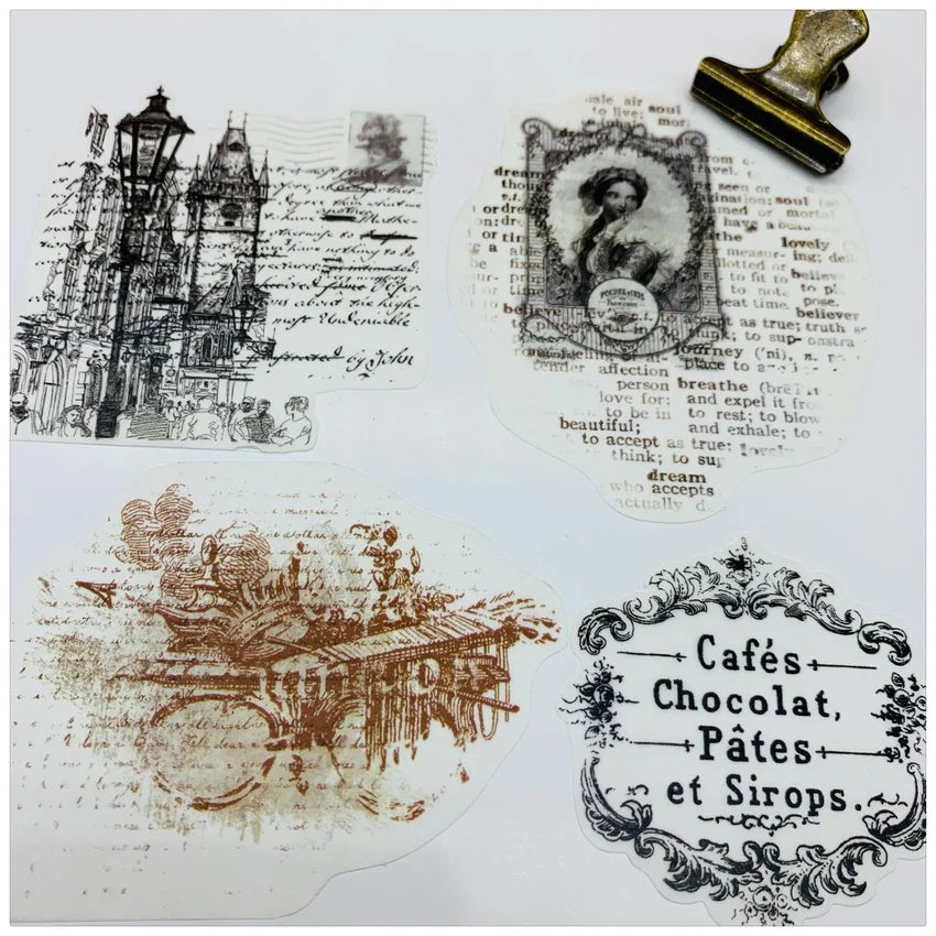 17-Piece Vintage Black & White Newspaper Sticker Set for Crafts