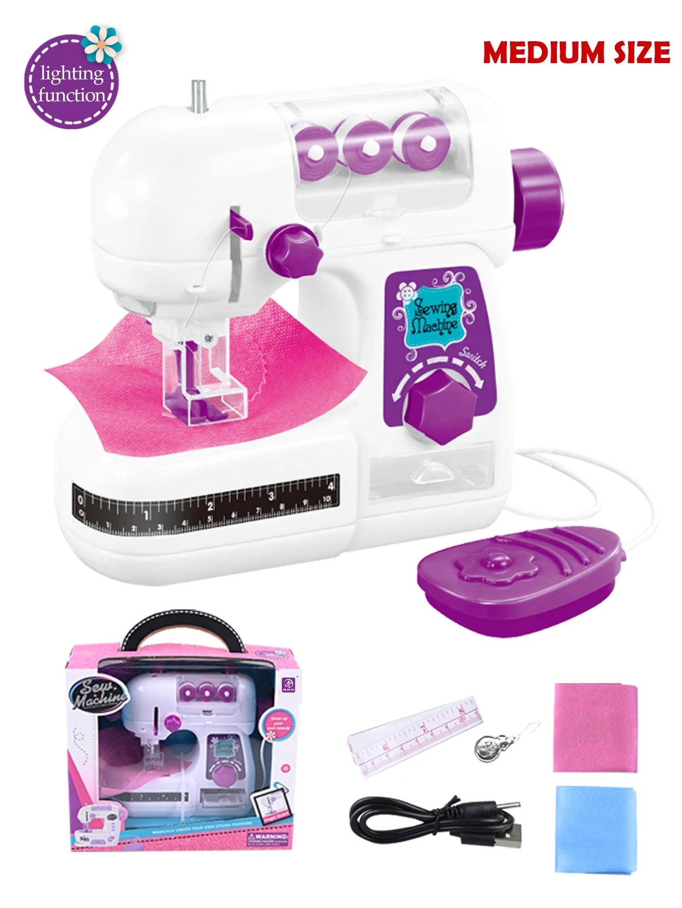 Portable Battery Powered Sewing Machine with Fabric and Measuring Tape