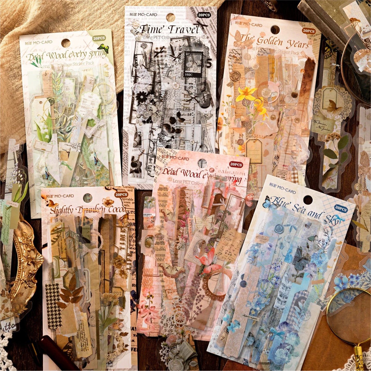 20-Piece Vintage Long Strip Sticker Set for Scrapbooking & Journaling