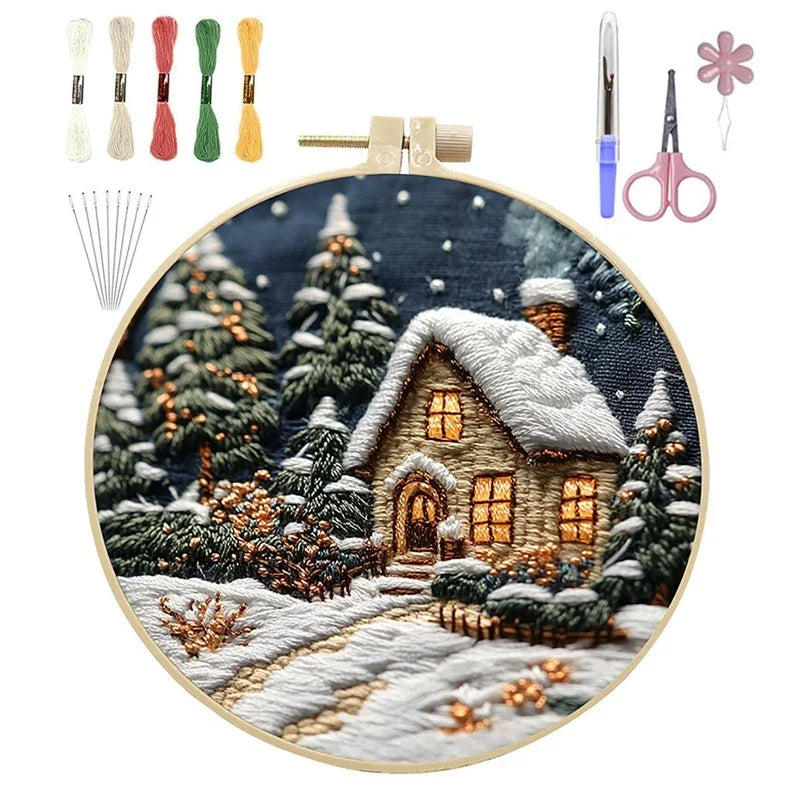 Christmas DIY Embroidery Kit – Cloth, Thread, Hoop, Needles, Instructions