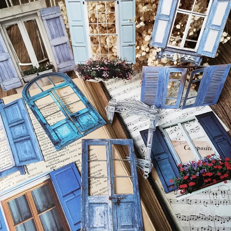 10-Piece Laser-Cut Hollow Doors & Windows Stickers for Scrapbooking
