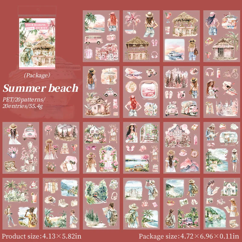 20-Sheet PET Die-Cut Sticker Book with Four-Season Scenery Designs