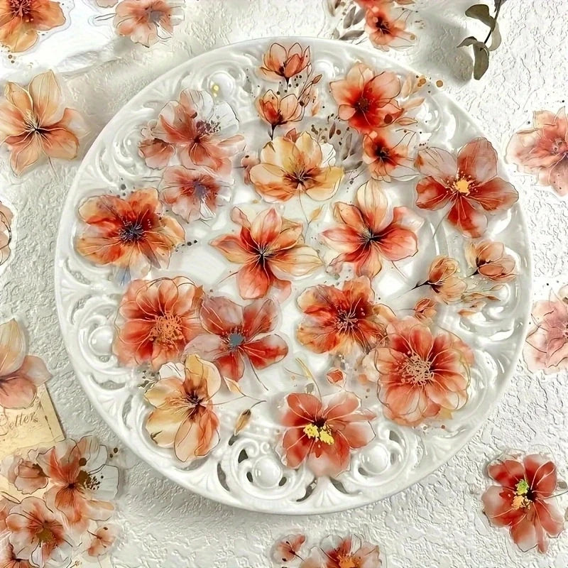 20 Sheets Vintage Flower & Letter PET Stickers for Crafting