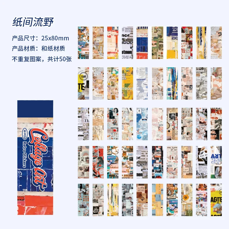 50 Sheets Vintage Washi Stickers for Scrapbooking and DIY Crafts