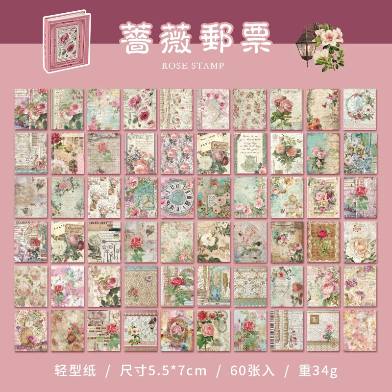 60-Piece Vintage Green Plants & Floral Craft Paper Set