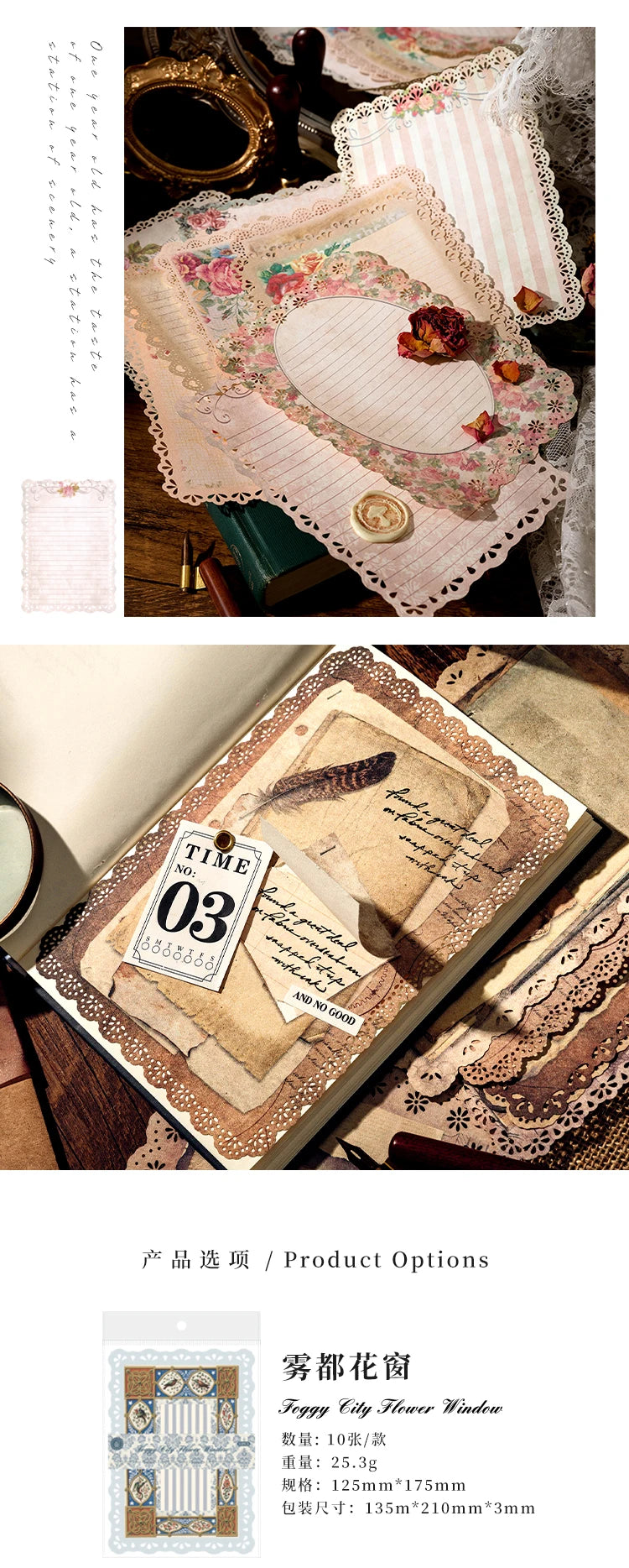 10-Piece Vintage Floral Lace Paper Set for Scrapbooking and Crafting
