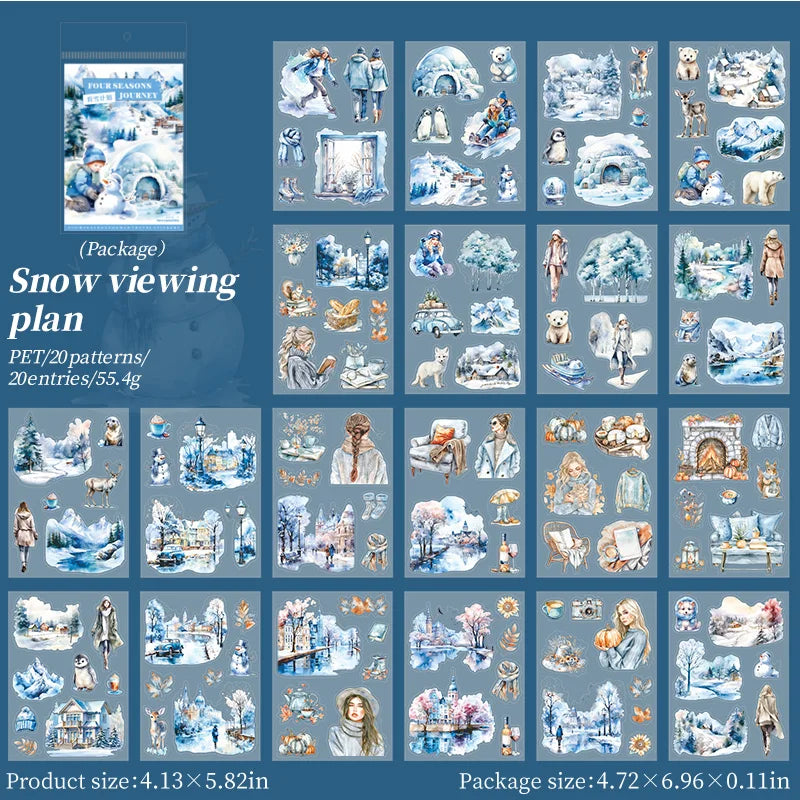 20-Sheet PET Die-Cut Sticker Book with Four-Season Scenery Designs