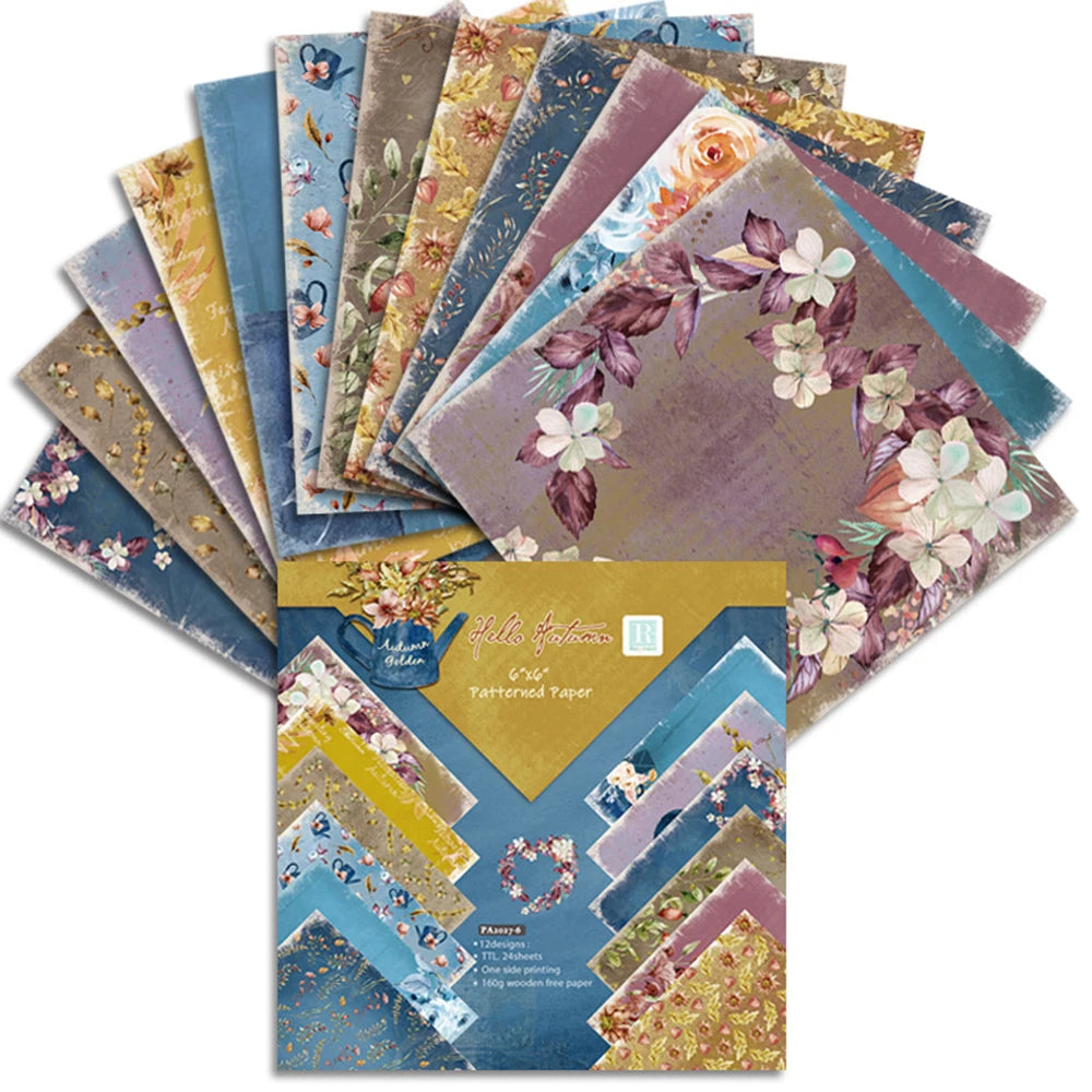 12-Sheet Vintage Flower Paper Pad for Scrapbooking & DIY Crafts