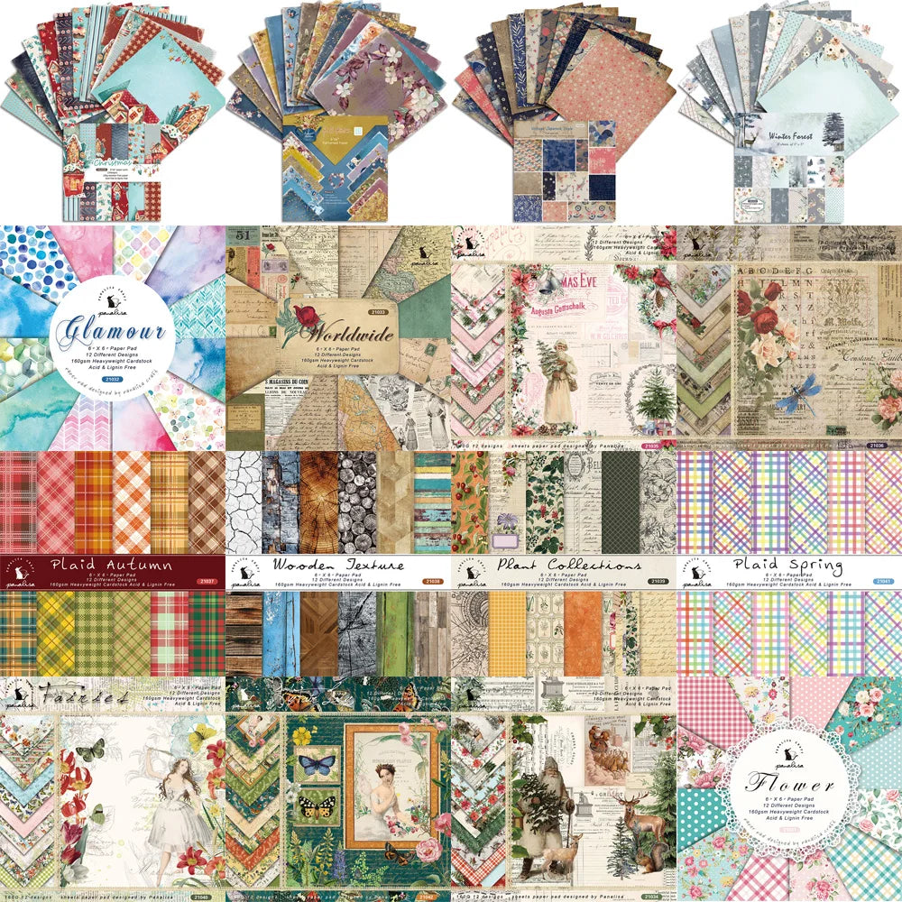 12-Sheet Vintage Flower Paper Pad for Scrapbooking & DIY Crafts