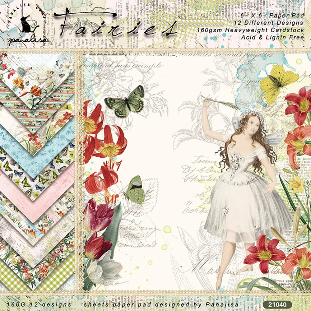 12-Sheet Vintage Flower Paper Pad for Scrapbooking & DIY Crafts