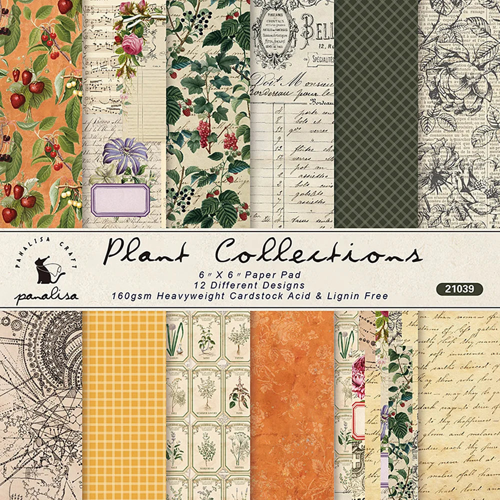 12-Sheet Vintage Flower Paper Pad for Scrapbooking & DIY Crafts