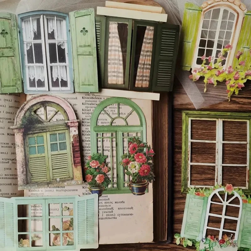 10-Piece Laser-Cut Hollow Doors & Windows Stickers for Scrapbooking