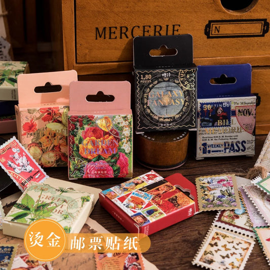46-Piece Vintage Bronzing Stamp Stickers for Scrapbooking and Journaling