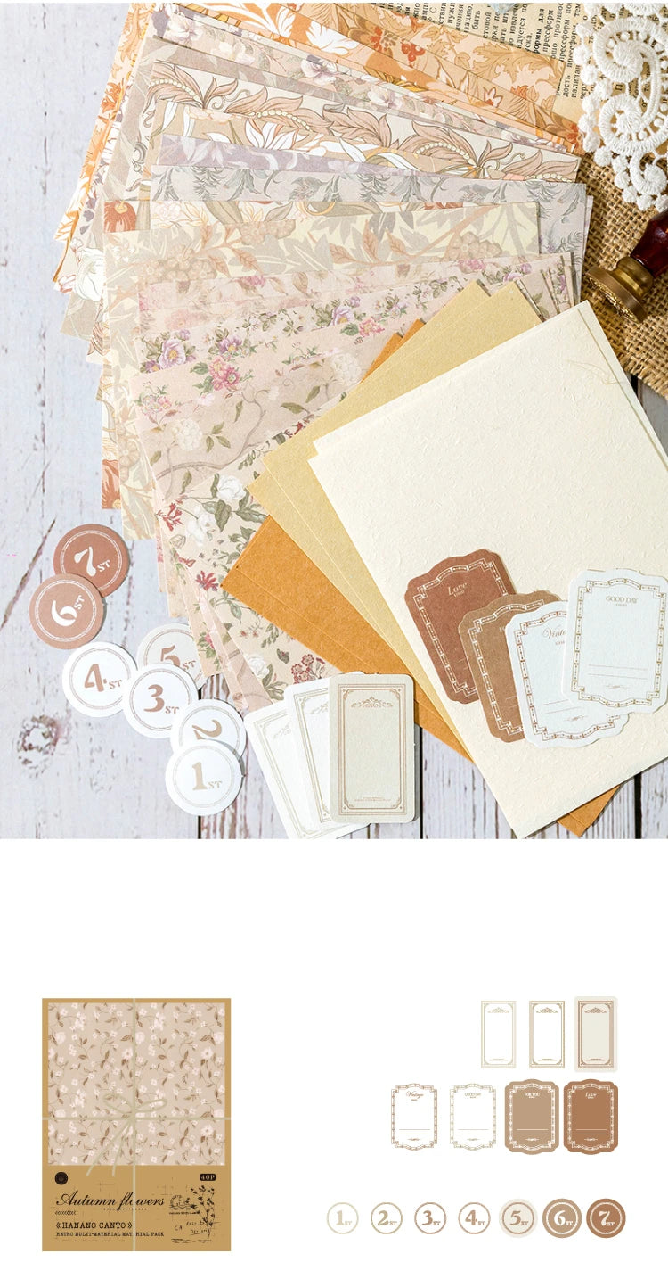 6-Style Vintage Plant Paper Set for Journaling & Scrapbooking Crafts